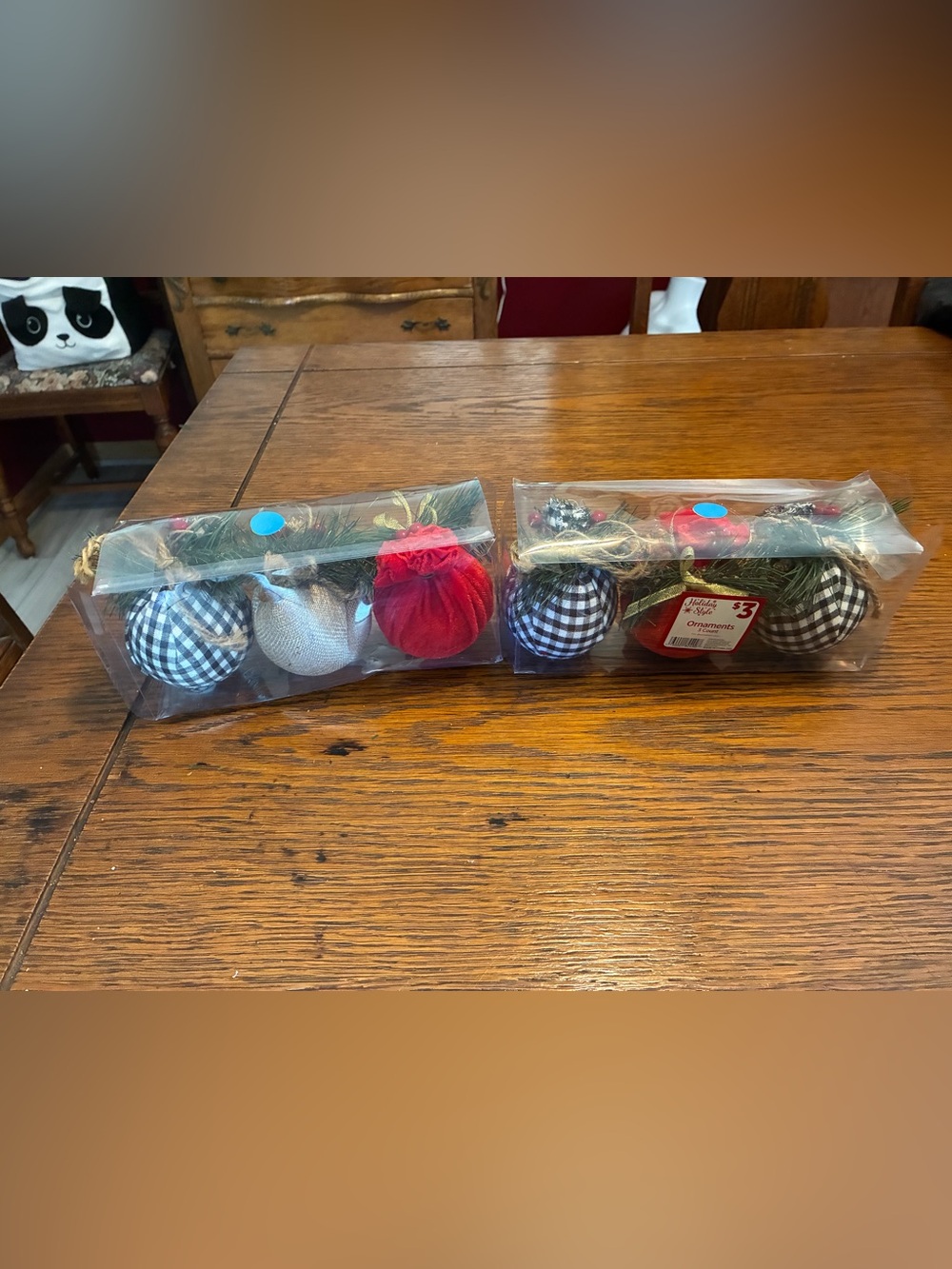 Holiday Time Black & White Plaid and Red Ornament Pack